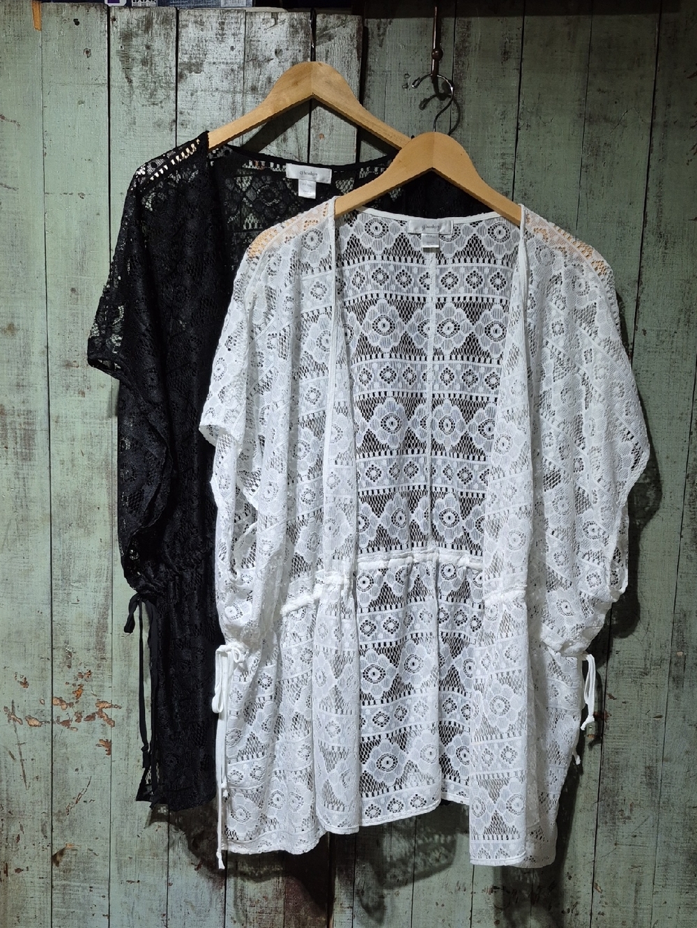 CJ Banks Black & White Crochet Lace Kimono Cover-Up Set